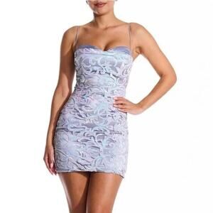 NAKED WARDROBE NWT $130 Sequin Sweetheart Neckline Mini Purple Blue Size XS